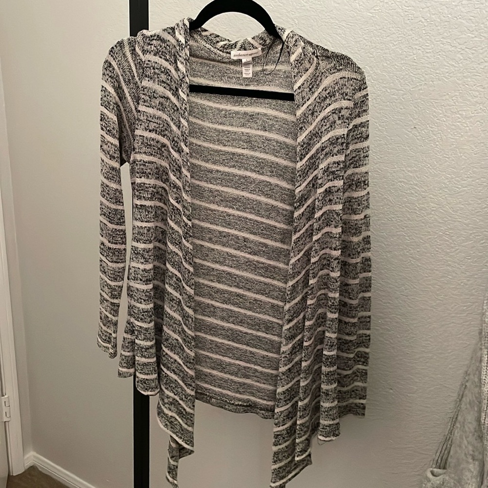 Ambiance Apparel Lightweight Open Front Striped Cardigan